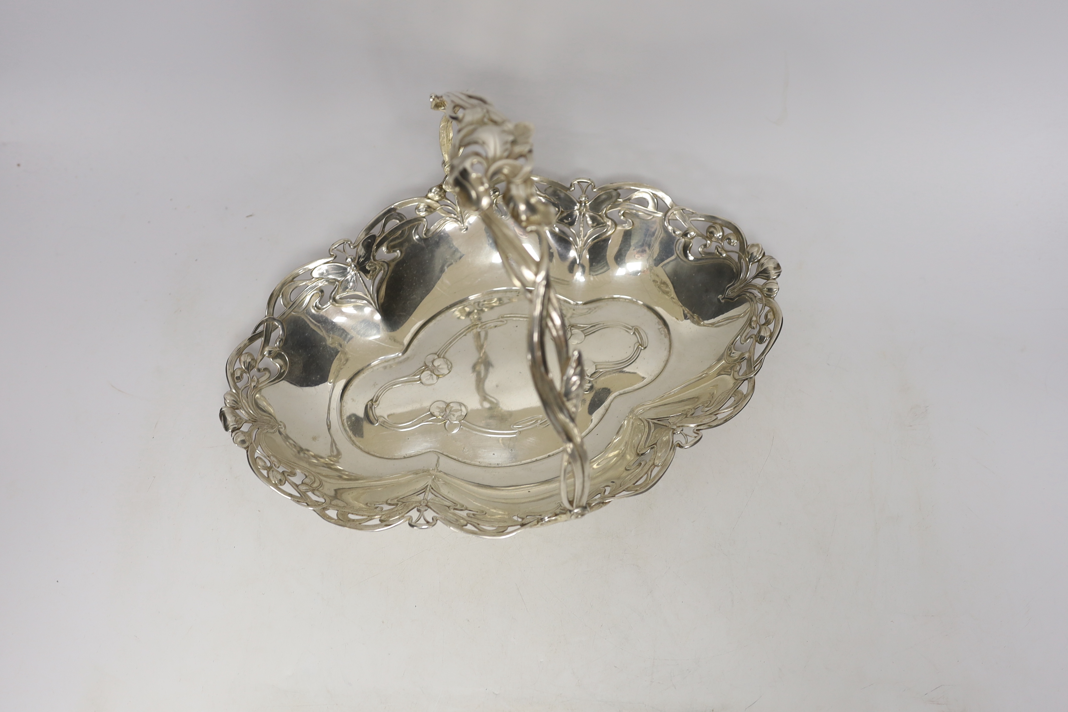 A WMF Art Nouveau dish with swing handle and a Gallia Christofle silver plated dish, 33cm wide